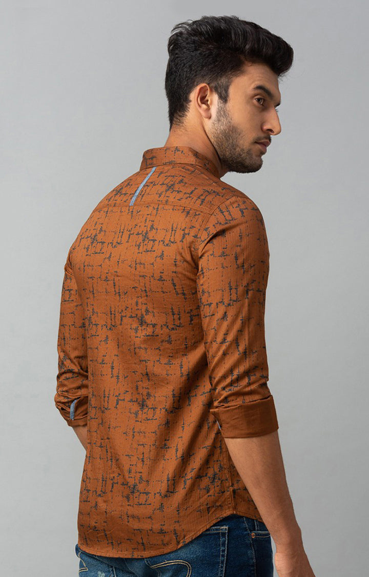 Spykar Men Brown Cotton Printed Casual Shirts