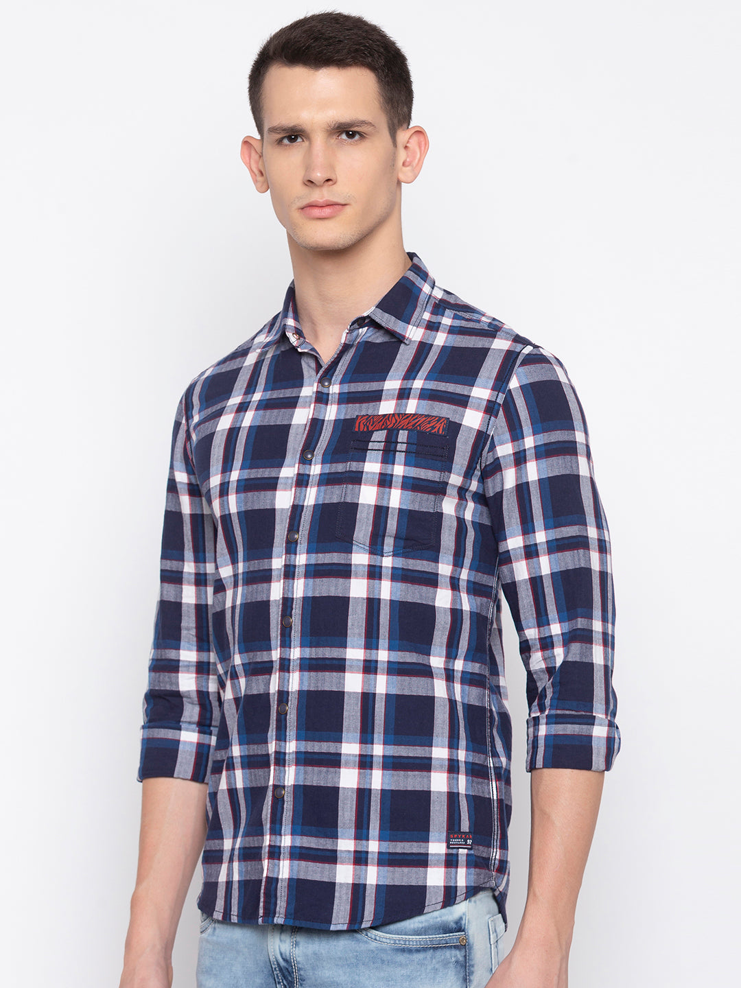 Spykar Men Navy Checked Regular Fit Casual Shirt