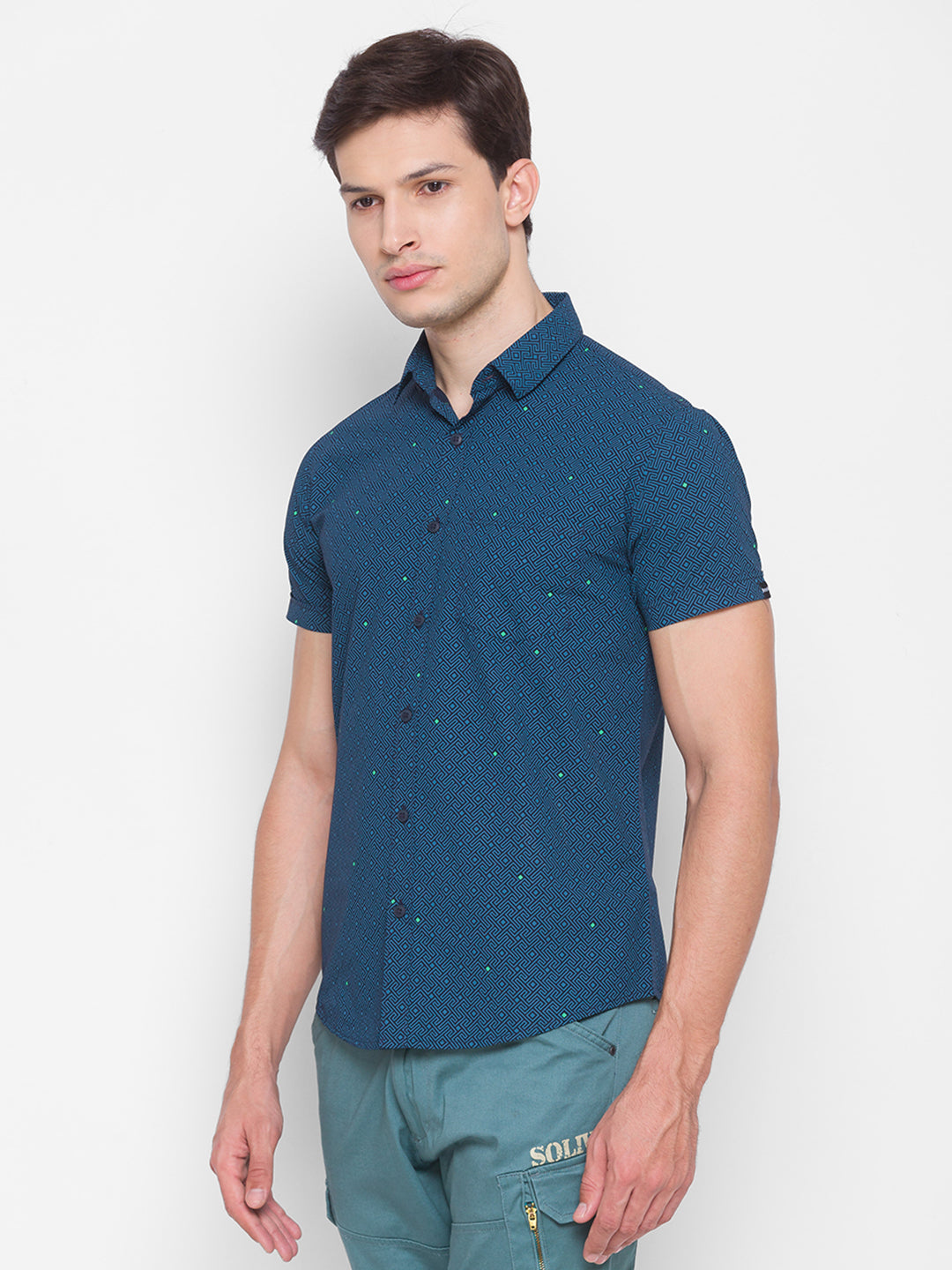 Spykar Slim Fit Blue Cotton Men Shirt