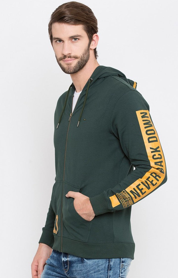 Spykar Bottle Green Solid Hoodie