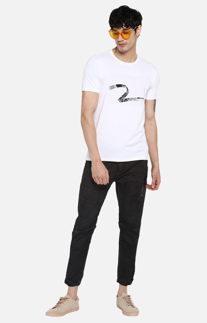 Spykar White Printed Slim Fit Men T-Shirts