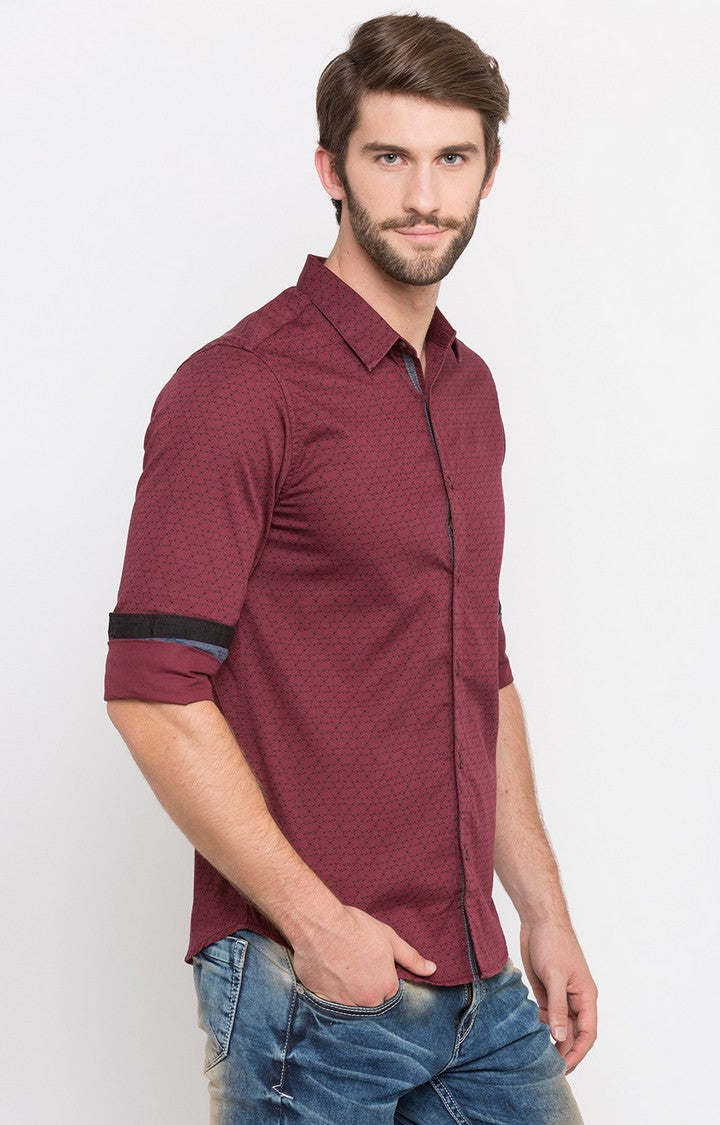 Spykar Men'S Red Satin Printed Casual Shirts