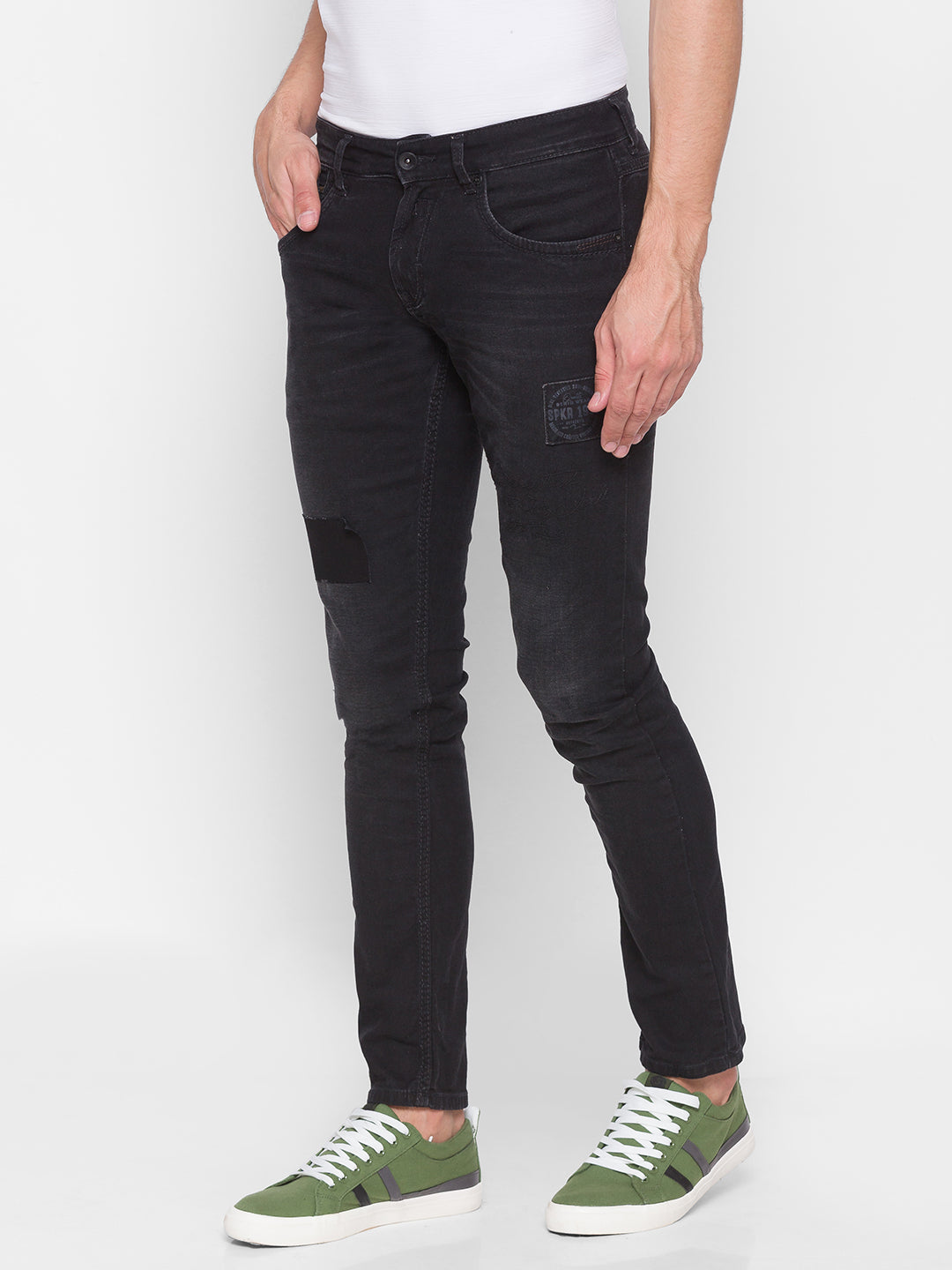 Spykar Men Black Cotton Regular Fit Regular Length Jeans (Actif)