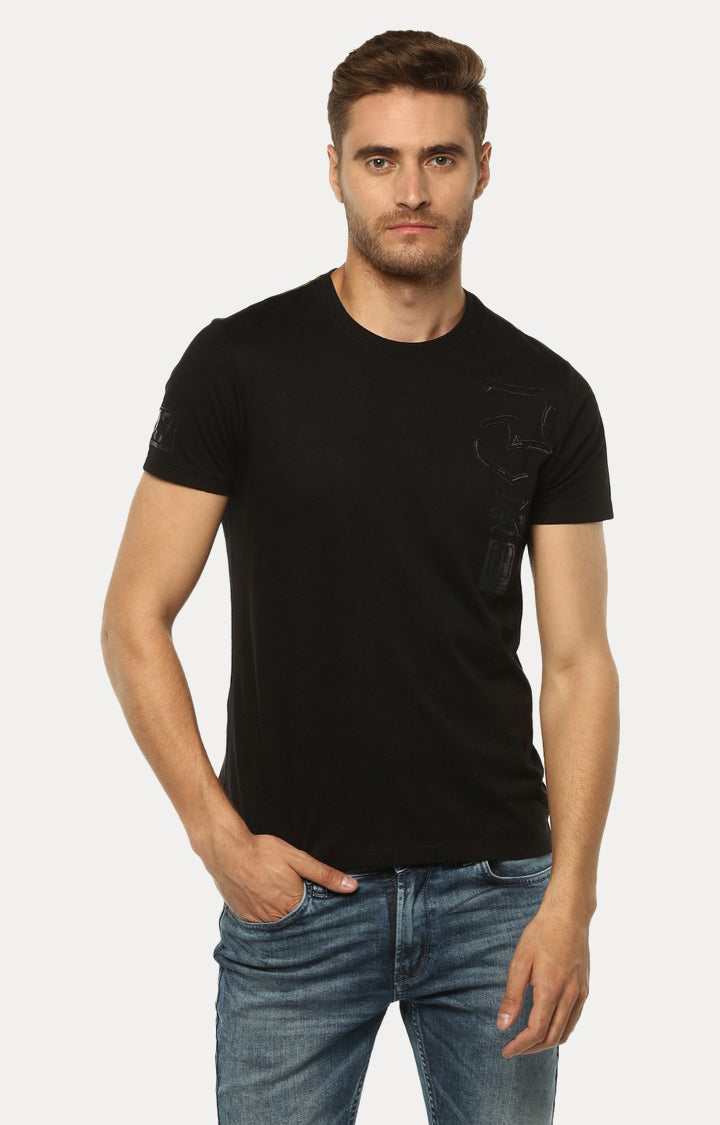 Spykar Black Solid Slim Fit Men T-Shirts