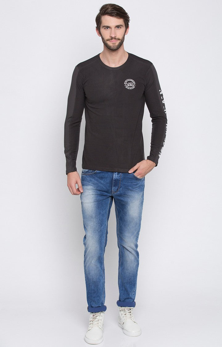 Spykar Charcoal Black Solid Slim Fit Men T-Shirts