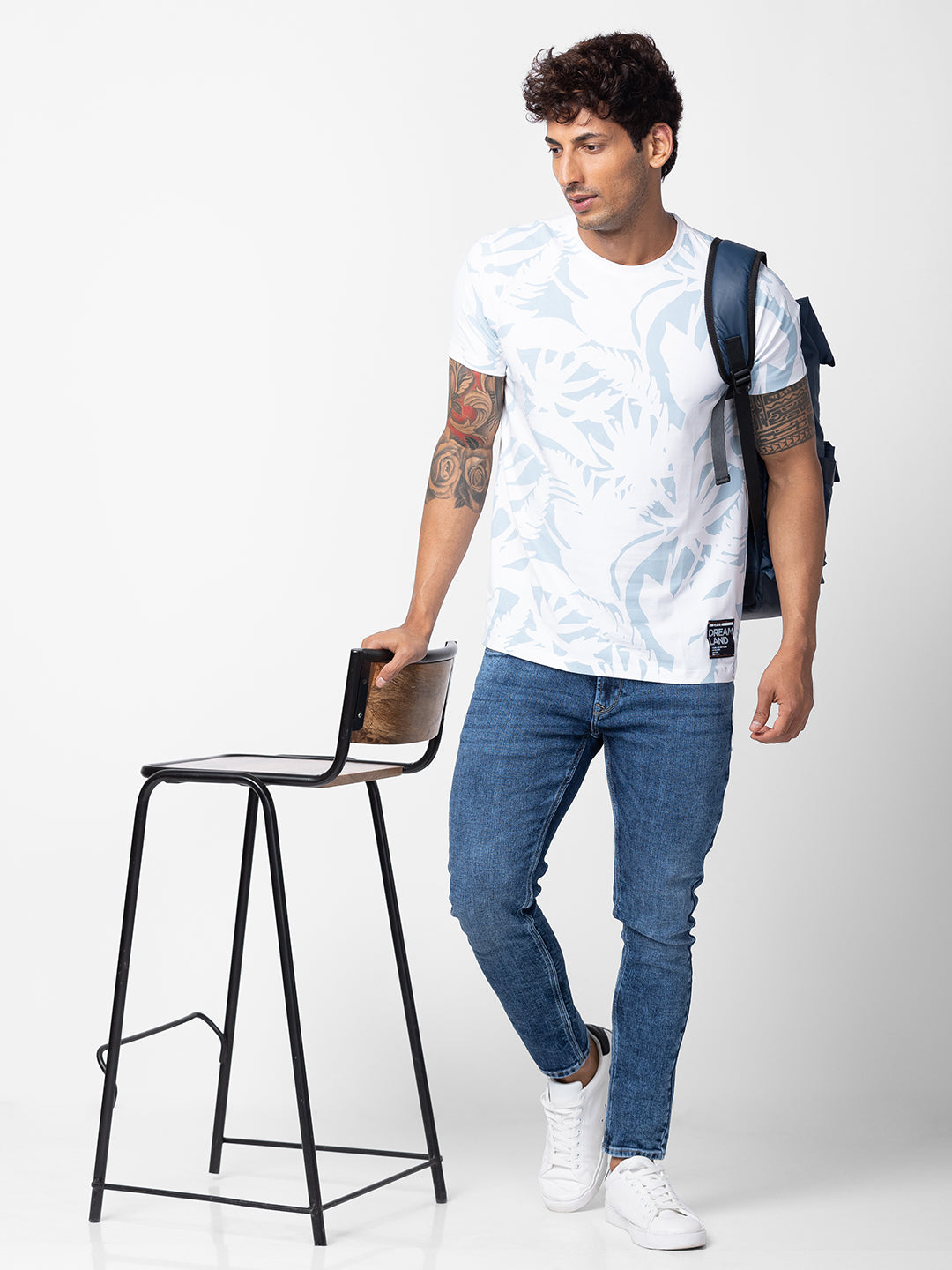 Spykar Men White Cotton Regular Fit Half Sleeve Printed T-Shirt