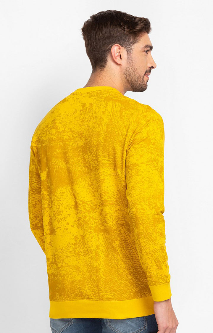 Spykar Sulphur Yellow Cotton Full Sleeve Round Neck Sweatshirt For Men