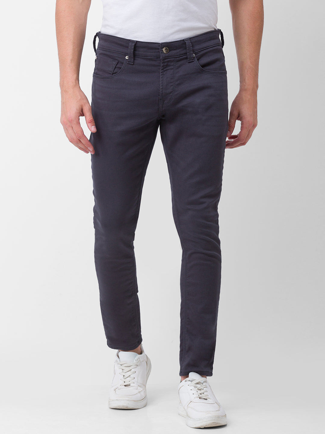 Spykar Dark Grey Cotton Slim Fit Tapered Length Jeans For Men (Kano)