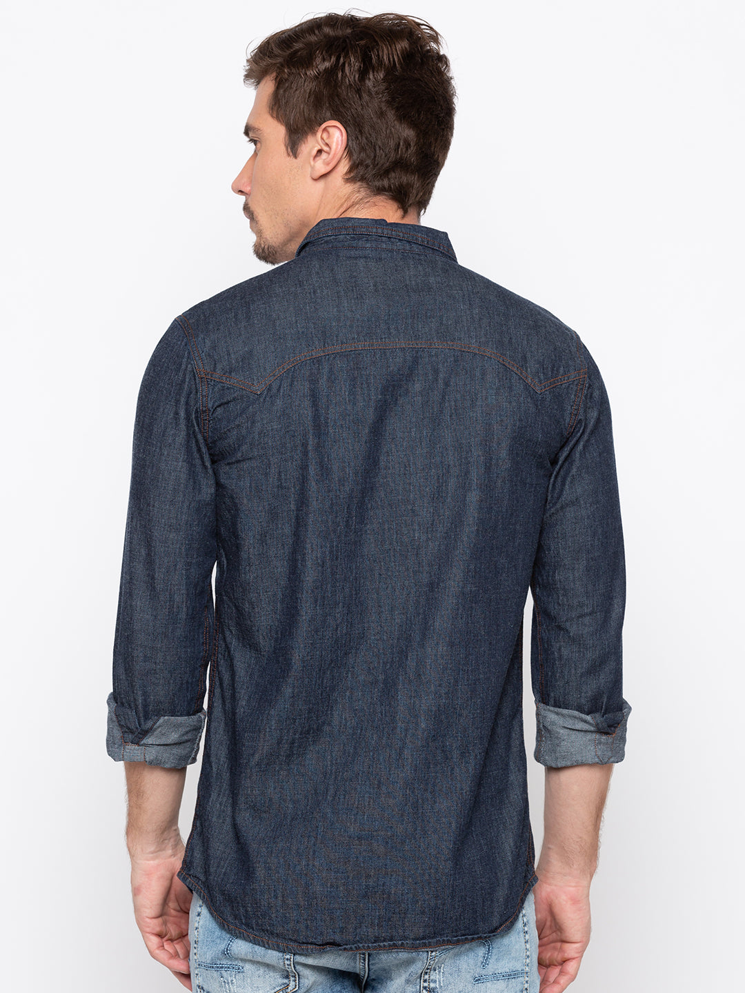 Spykar Men Indigo Solid Slim Fit Casual Shirt