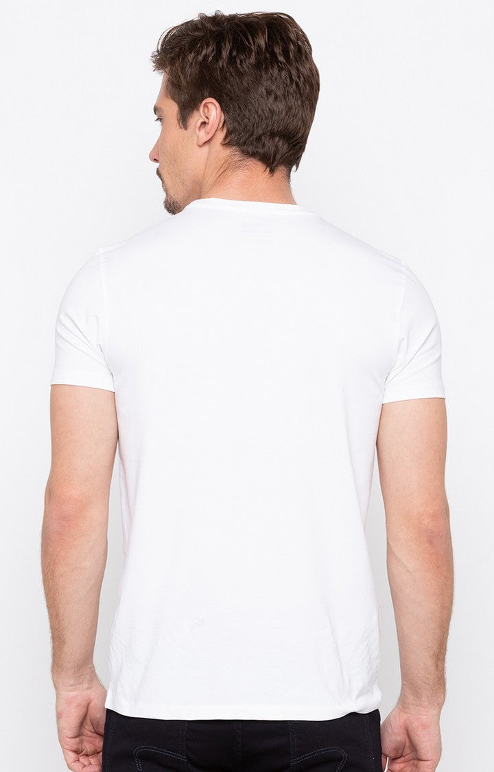 Spykar White Printed Slim Fit Men T-Shirts