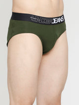Men Premium Olive & Black Cotton Blend Brief - Pack Of 2- Underjeans By Spykar