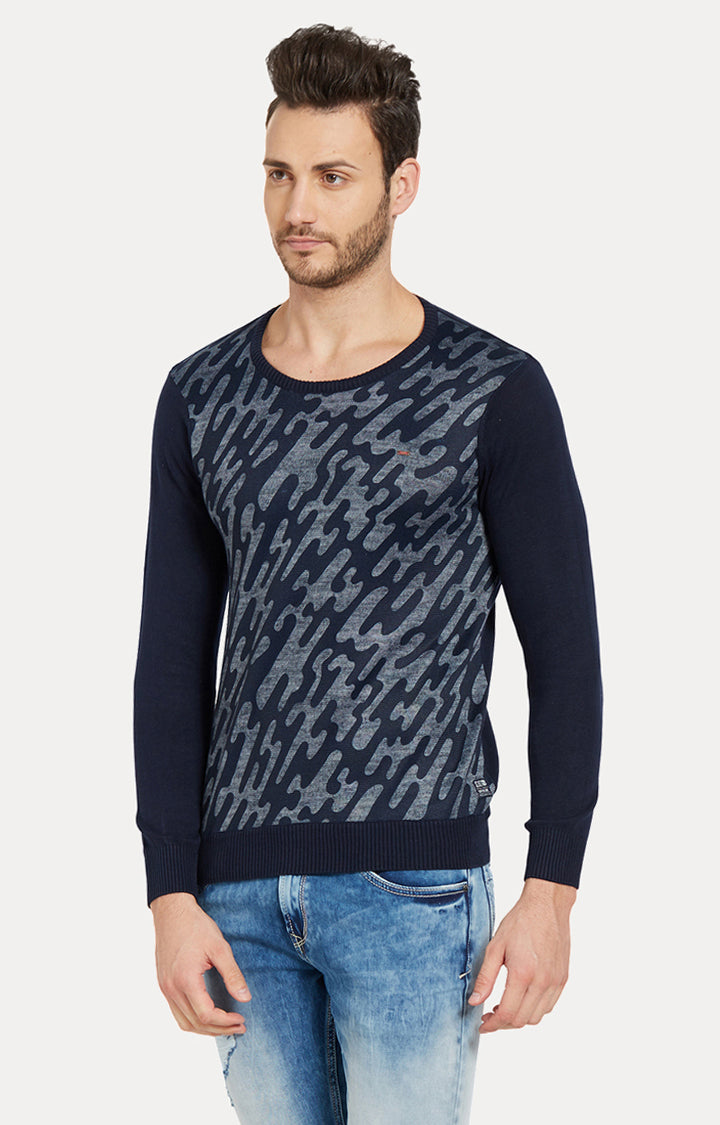 Spykar Men Blue Cotton Slim Fit Round Neck Sweatshirt