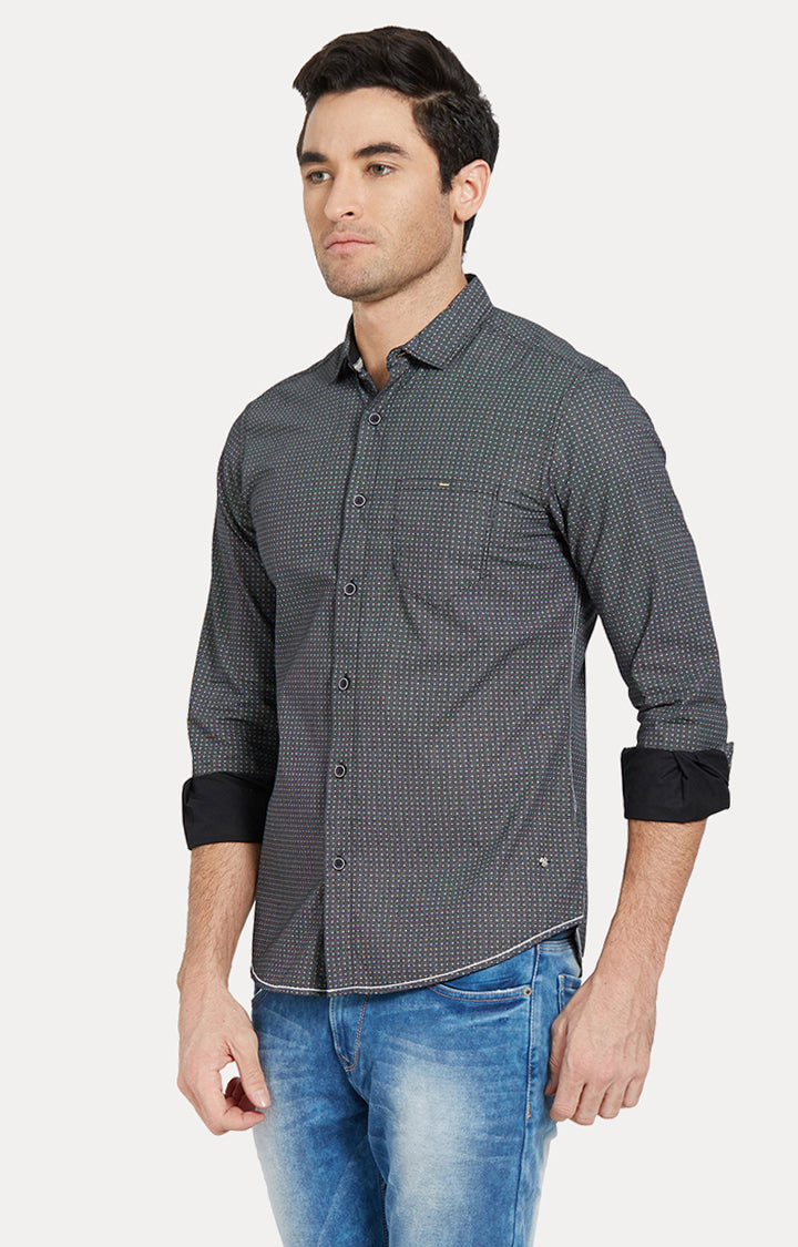 Spykar Men Grey Printed Slim Fit Casual Shirt