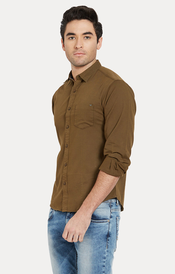 Spykar Men Olive Solid Slim Fit Casual Shirt