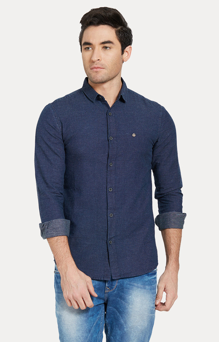 Spykar Men Blue Solid Slim Fit Casual Shirt