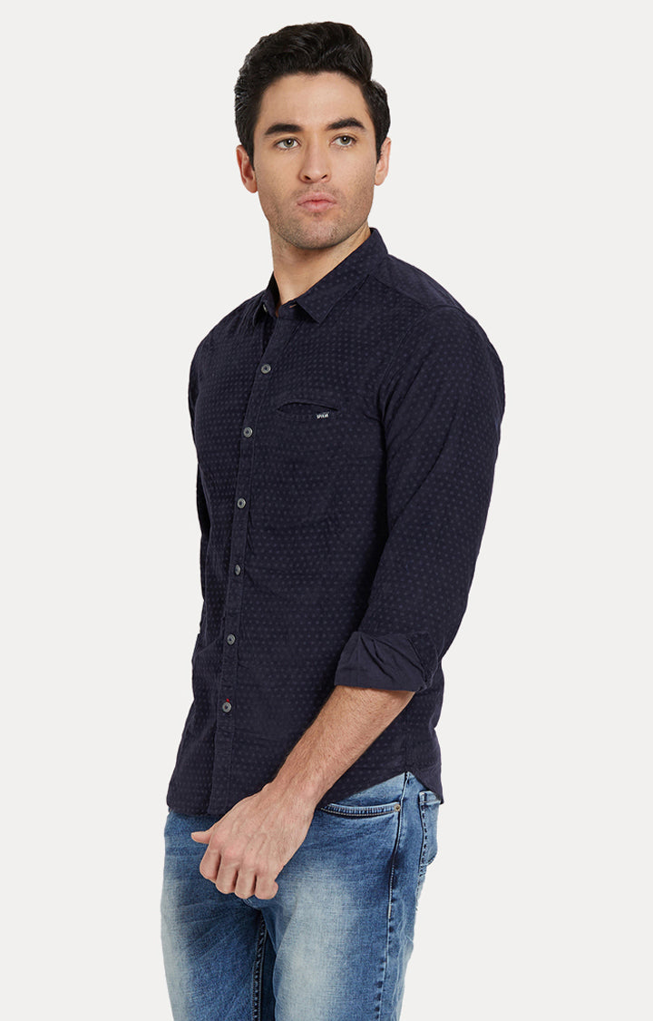 Spykar Men Navy Printed Slim Fit Casual Shirt