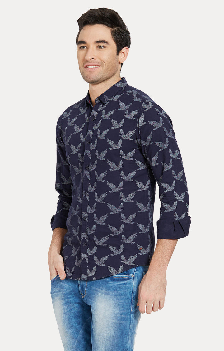 Spykar Men Blue Printed Slim Fit Casual Shirt