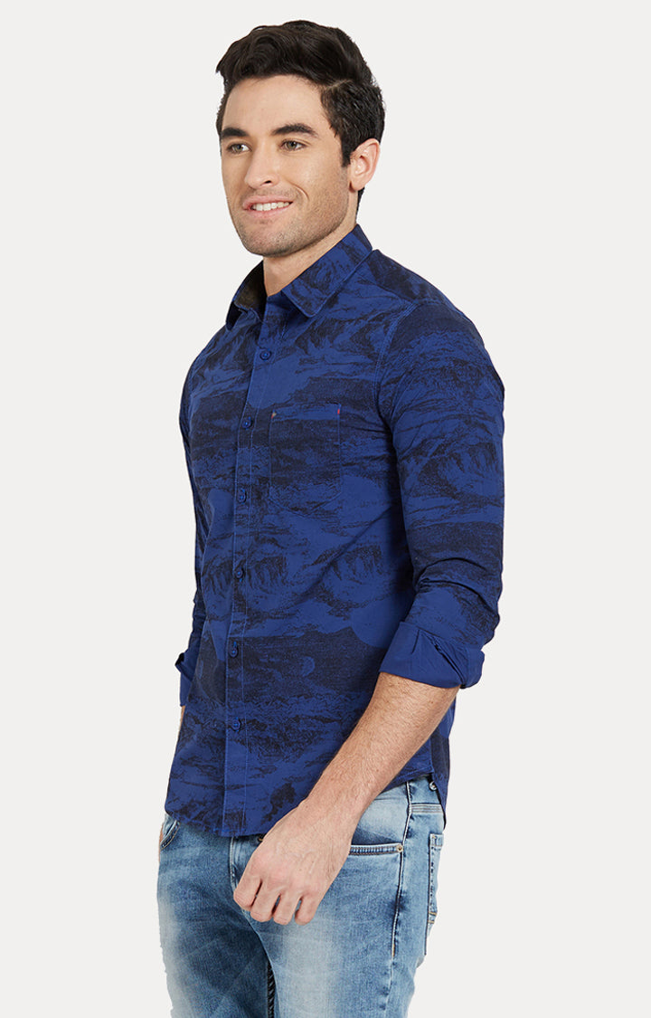 Spykar Men Blue Printed Slim Fit Casual Shirt