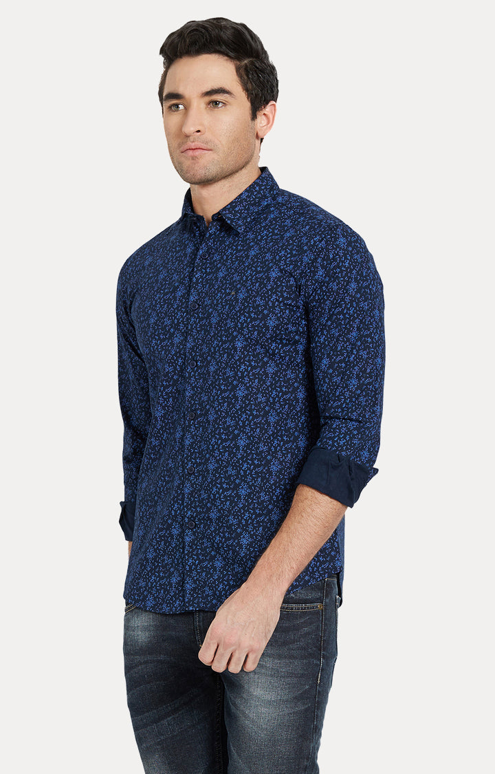 Spykar Men Blue Printed Slim Fit Casual Shirt