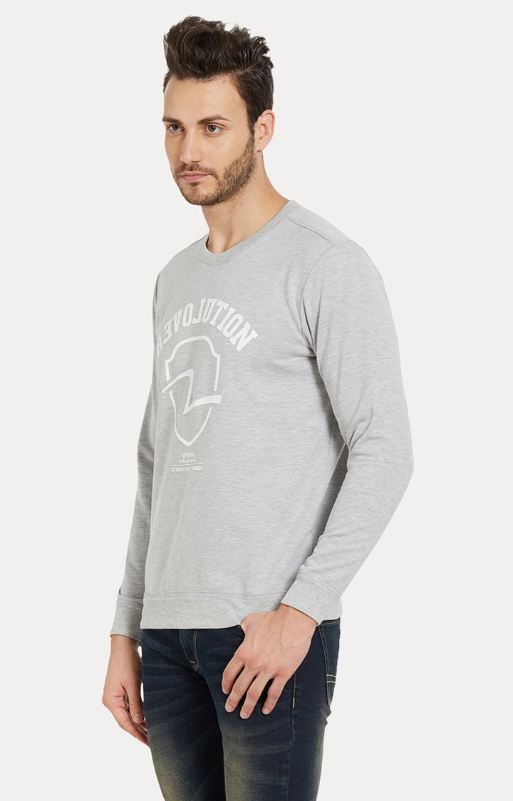 Spykar Grey Printed Slim Fit Sweatshirt For Men