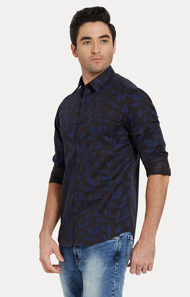 Spykar Men Blue & Black Printed Slim Fit Casual Shirt