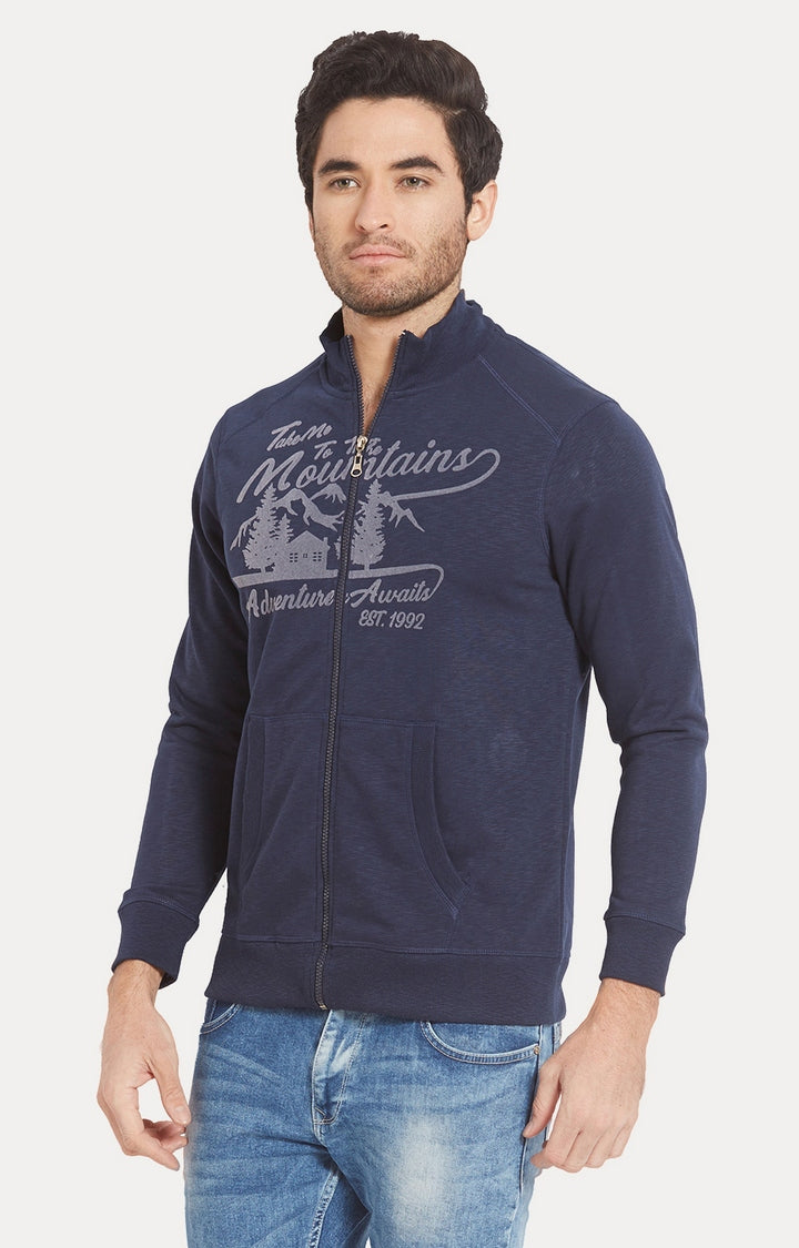 Spykar Men Blue Cotton Slim Fit Round Neck Sweatshirt