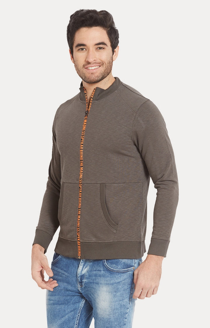 Spykar Men Grey Cotton Slim Fit Round Neck Sweatshirt