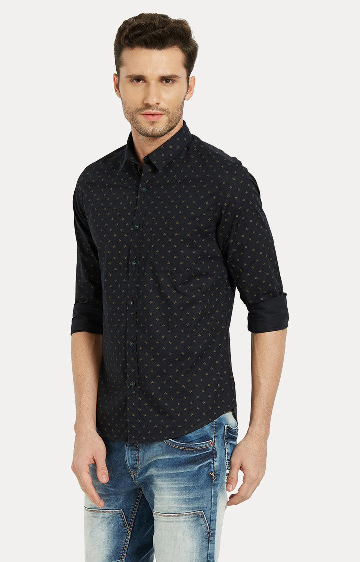 Spykar Men Black Printed Slim Fit Casual Shirt