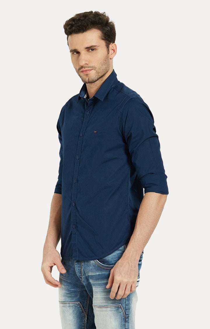 Spykar Blue Cotton Slim Fit Shirts For Men