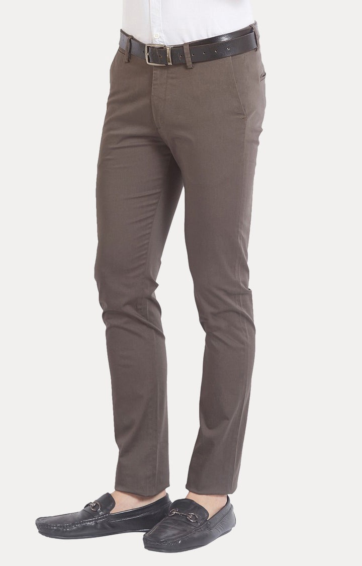 Spykar Men Brown Cotton Slim Fit Casual Trousers