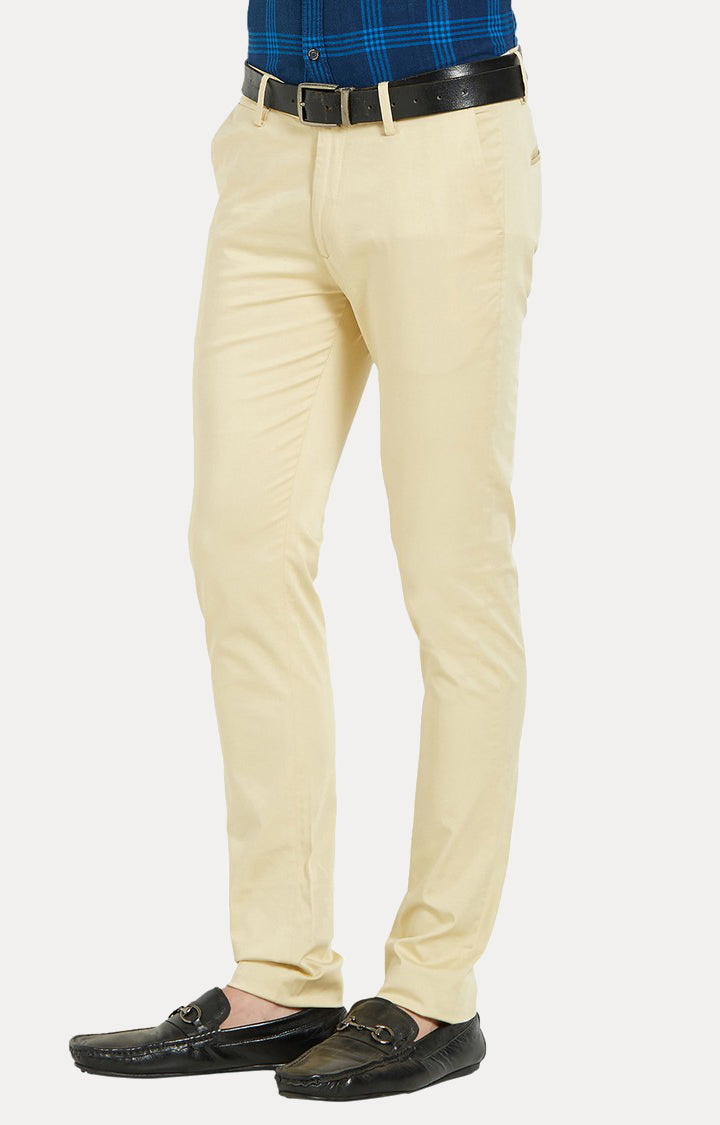 Spykar Men Beige Cotton Slim Fit Casual Trousers