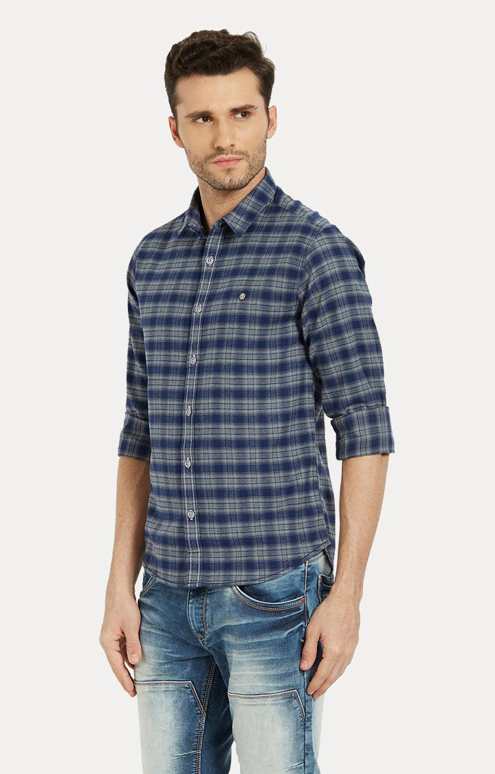 Spykar Men Blue Checked Slim Fit Casual Shirt