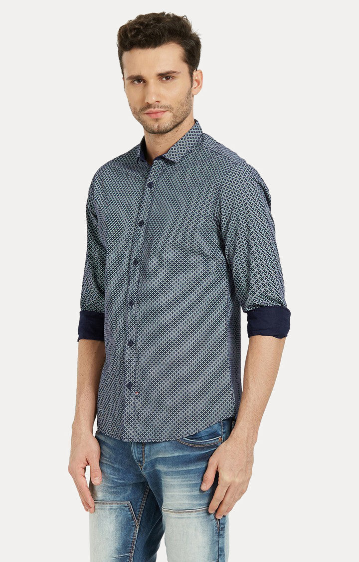 Spykar Men Blue Printed Slim Fit Casual Shirt