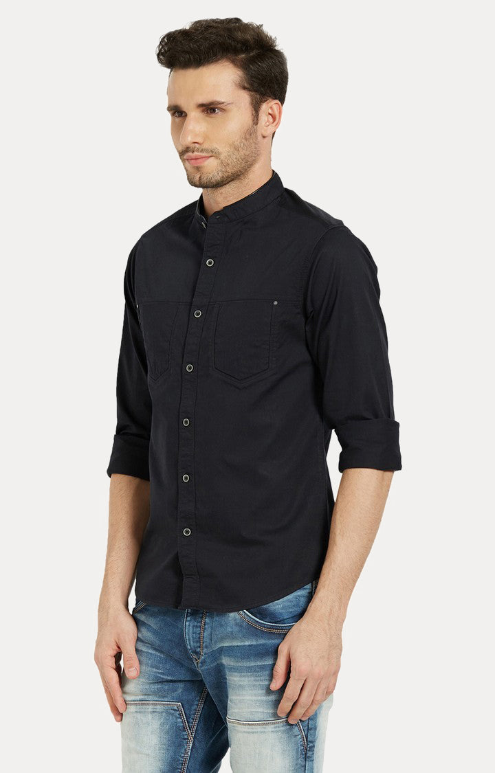 Spykar Men Black Solid Slim Fit Casual Shirt