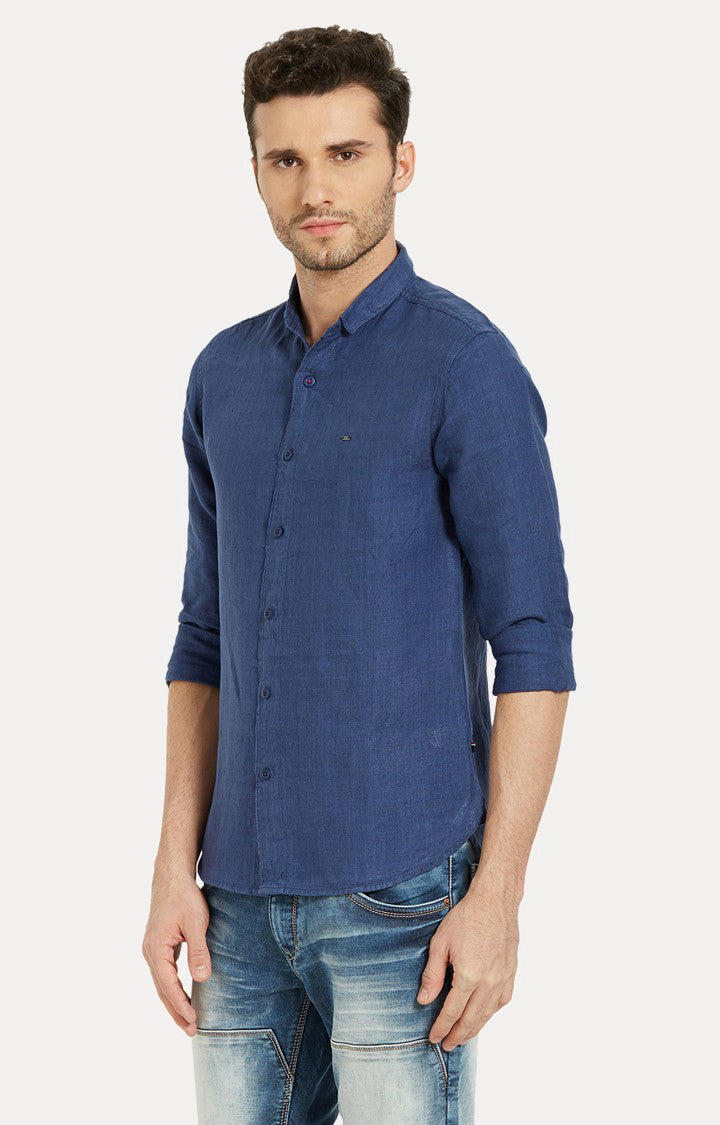 Spykar Men Blue Solid Slim Fit Casual Shirt