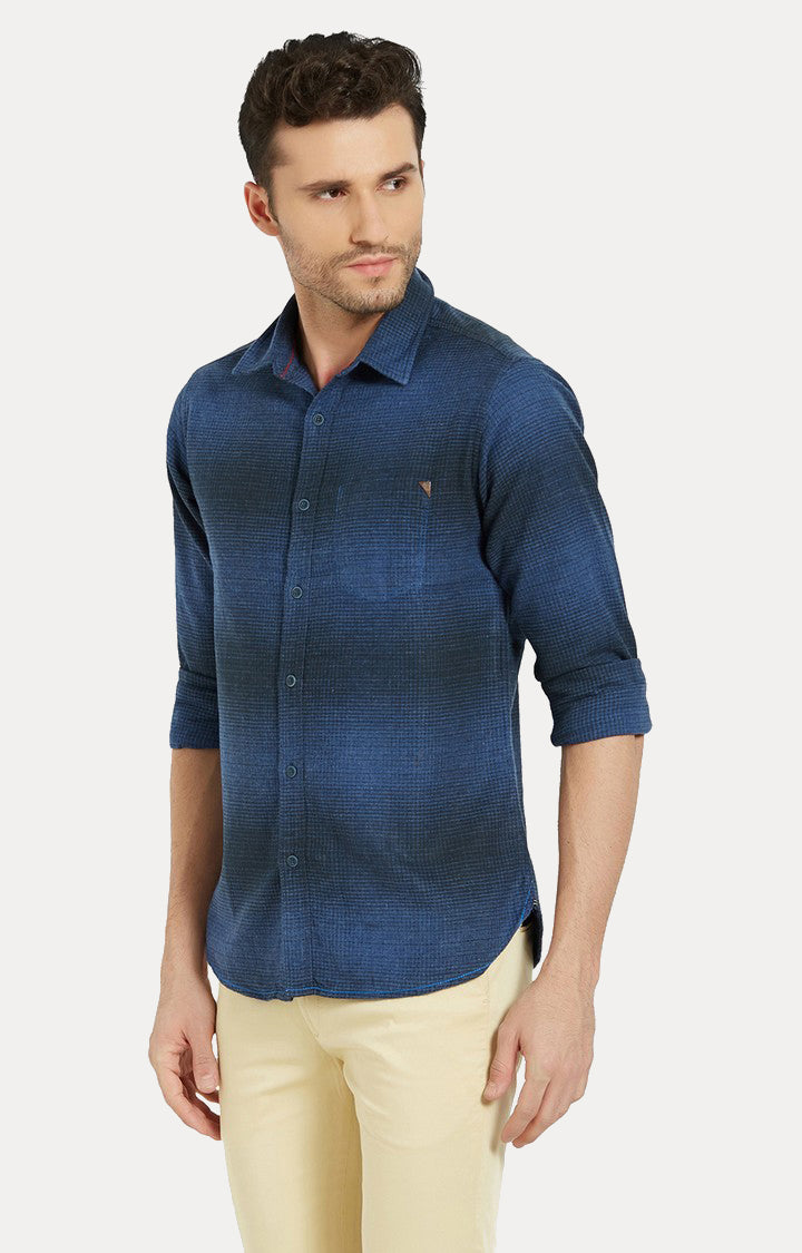 Spykar Men Blue Printed Slim Fit Casual Shirt