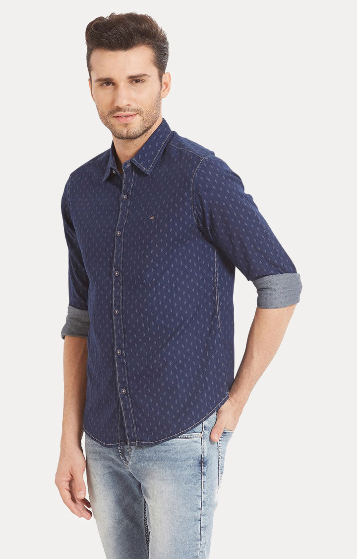 Spykar Men Blue Printed Slim Fit Casual Shirt