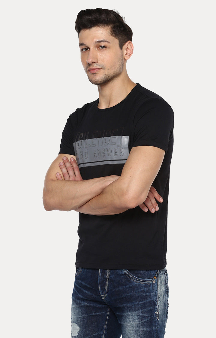 Spykar Men Black Cotton Slim Fit Round Neck T-Shirt