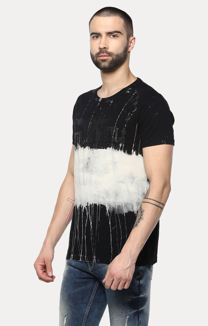 Spykar Men Black Printed Slim Fit T-Shirt