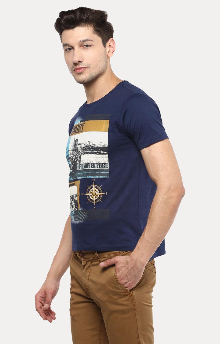 Spykar Men Blue Printed Slim Fit T-Shirt