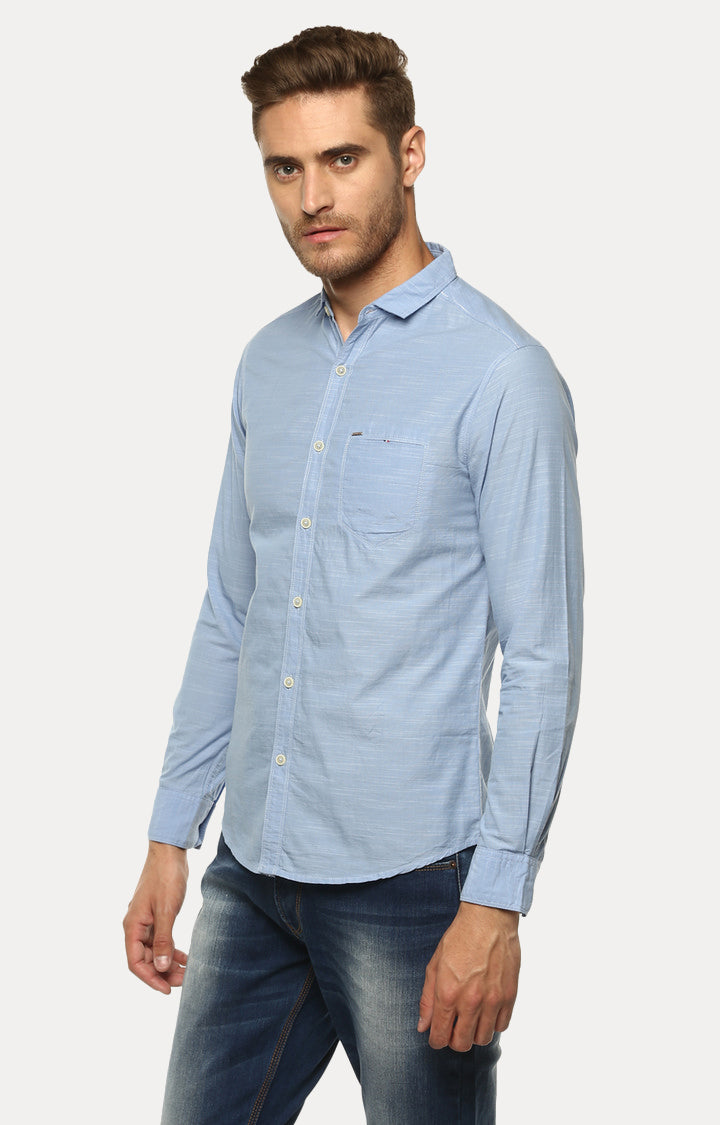 Spykar Men Blue Melange Slim Fit Casual Shirt