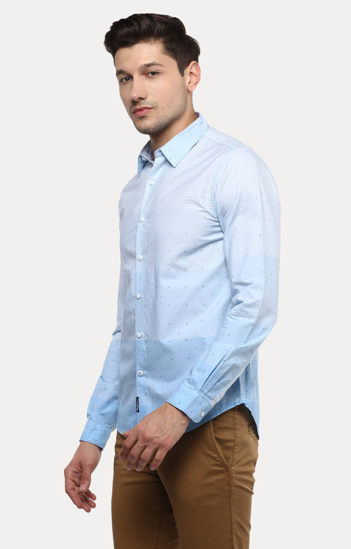 Spykar Men Blue Printed Slim Fit Casual Shirt