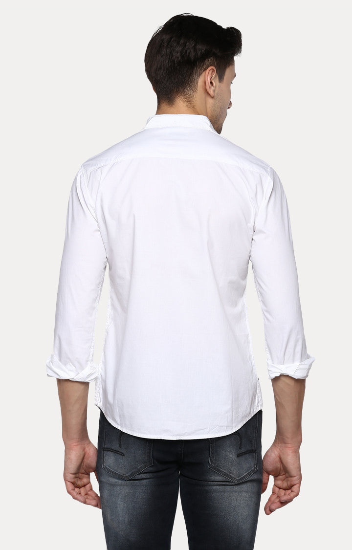 Spykar Men White Striped Slim Fit Casual Shirt