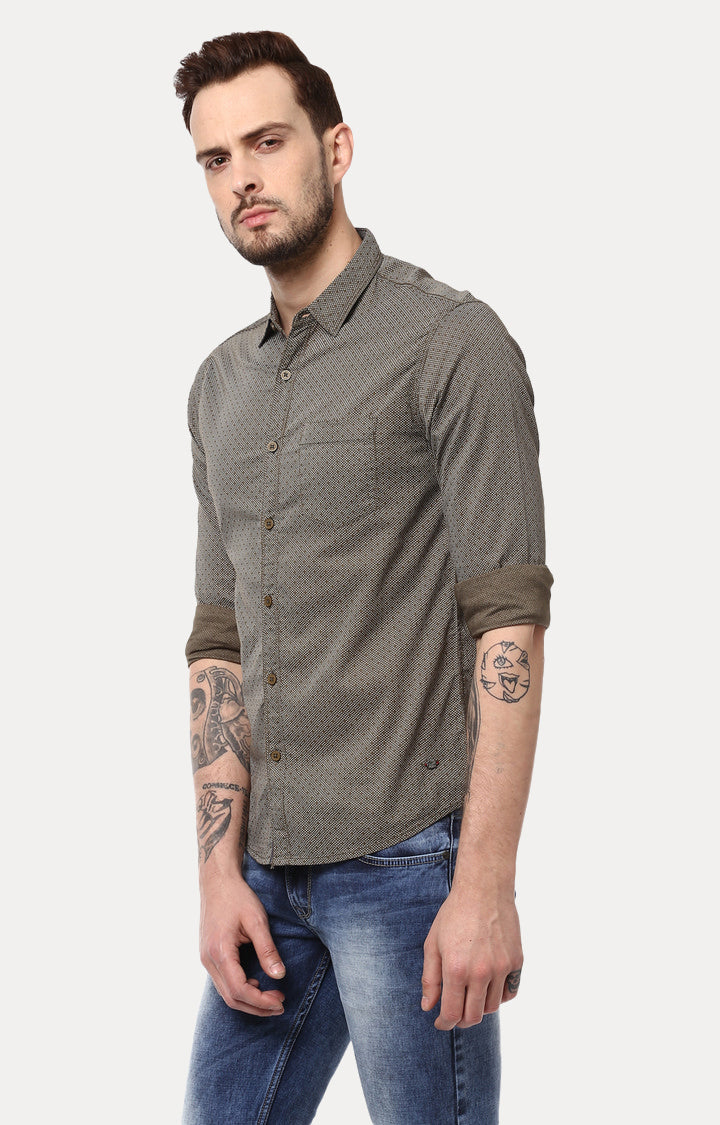 Spykar Men Olive Printed Slim Fit Casual Shirt