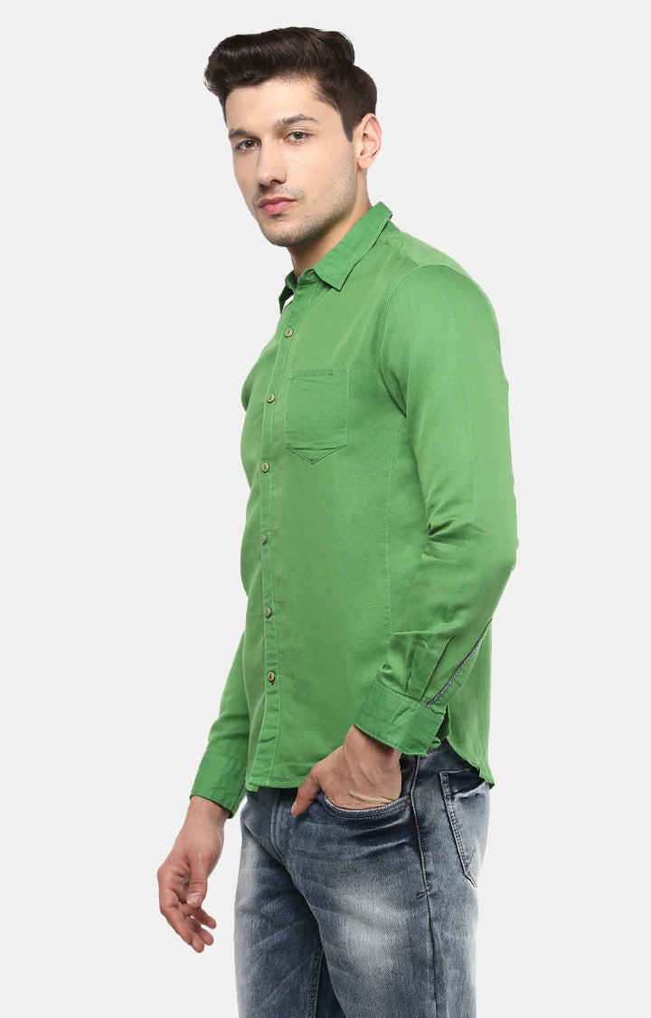 Spykar Men Green Solid Slim Fit Casual Shirt