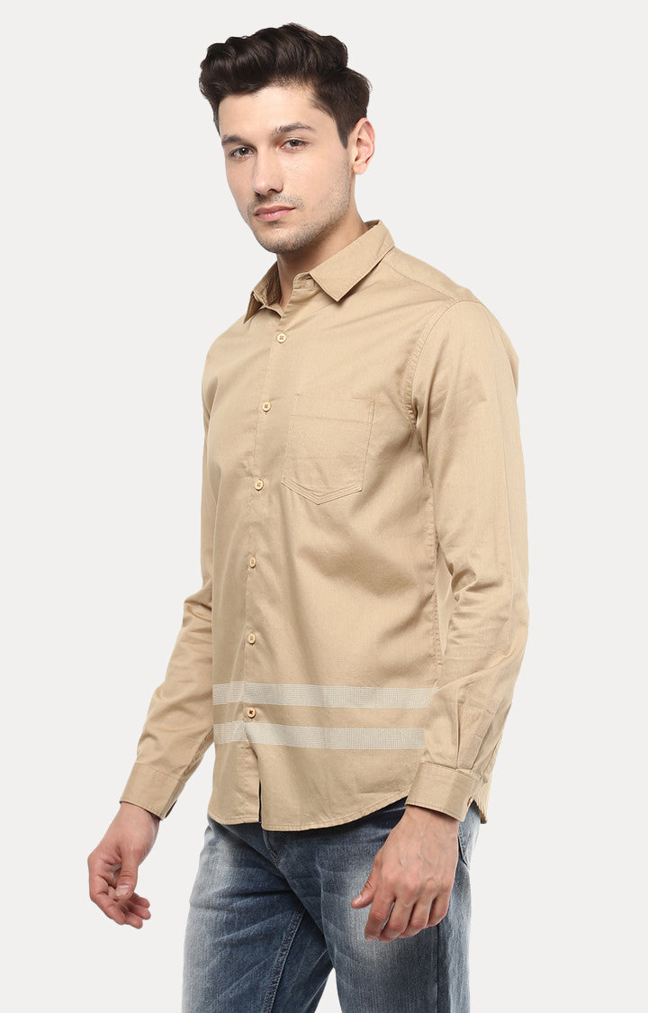 Spykar Men Beige Solid Slim Fit Casual Shirt