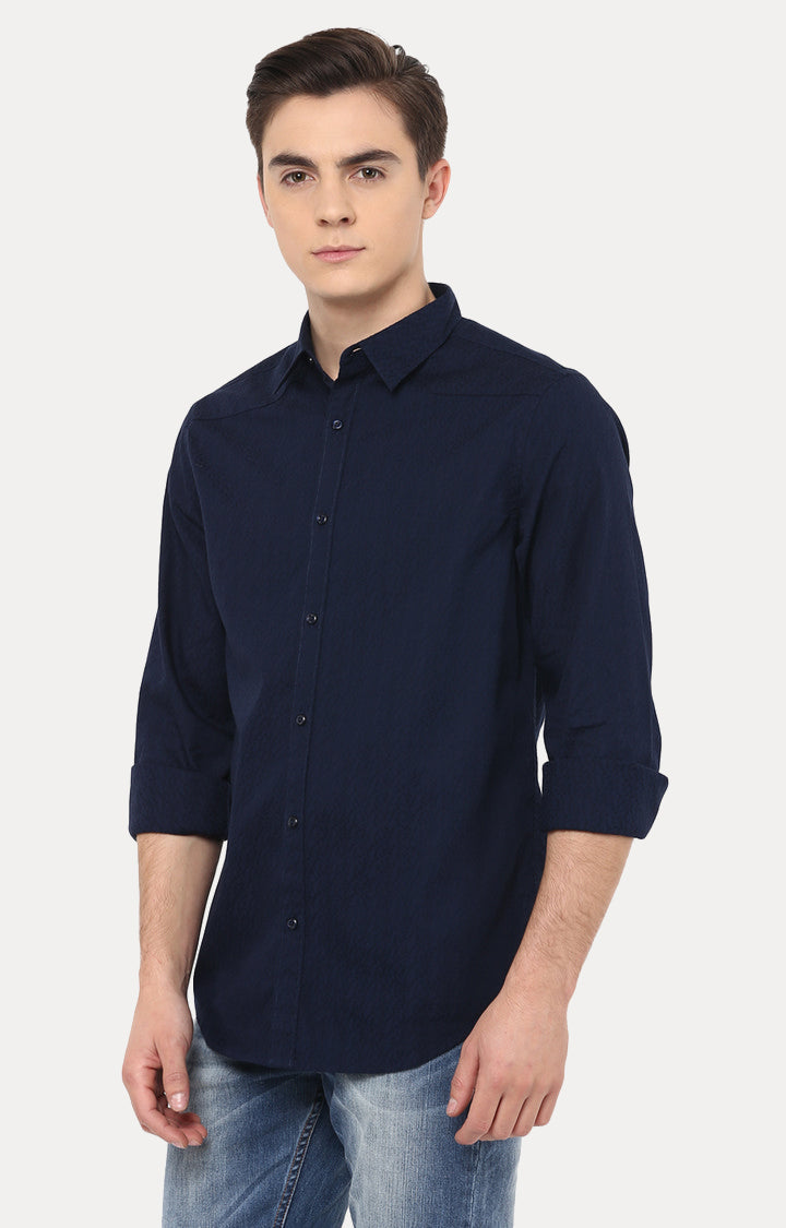 Spykar Men Navy Blue Cotton Slim Fit Casual Shirts