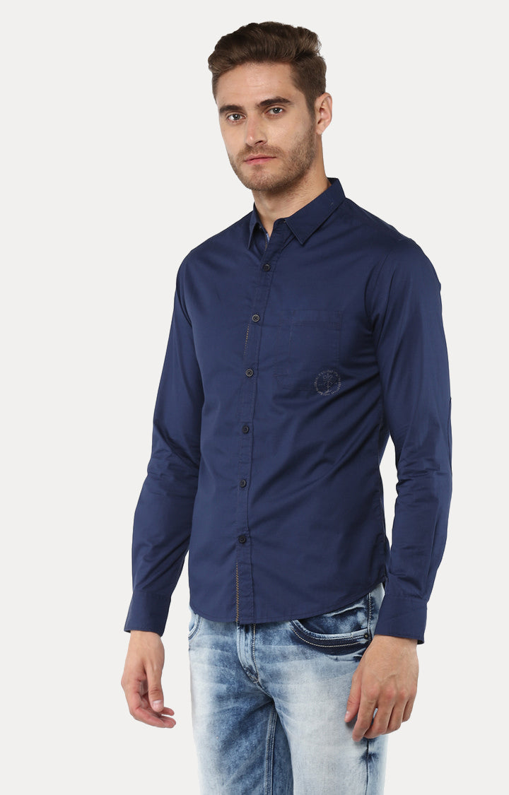 Spykar Men Blue Solid Slim Fit Casual Shirt