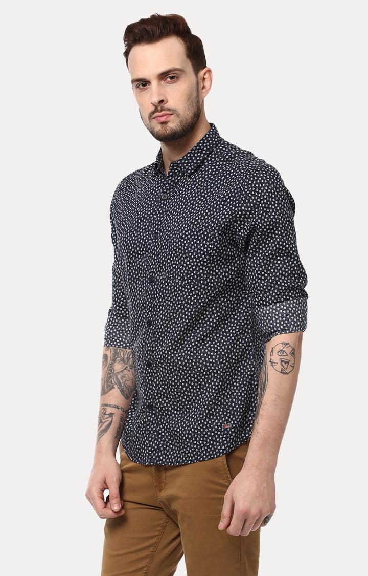 Spykar Men Navy Printed Slim Fit Casual Shirt