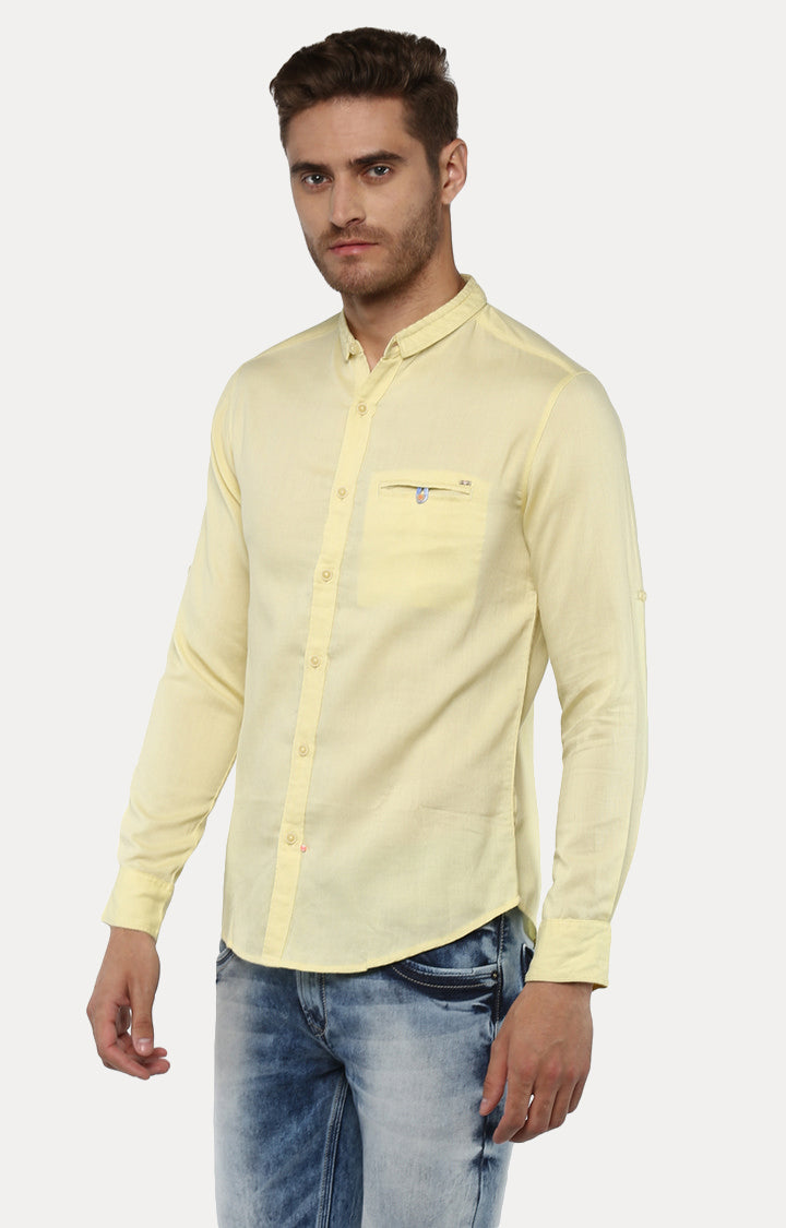 Spykar Men Yellow Solid Slim Fit Casual Shirt